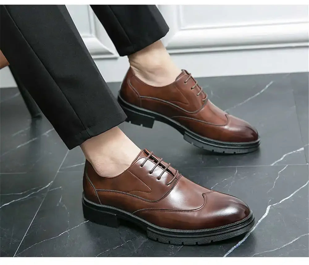 High-Shine Premium Leather Smart Shoes - Brown